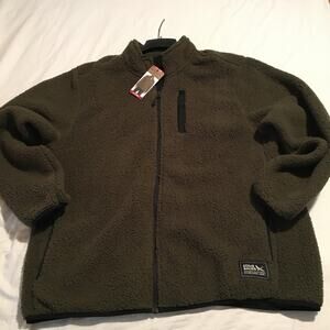 Eddie Bauer NWT men's Chilali faux shearling olive green fleece zip jacket XL